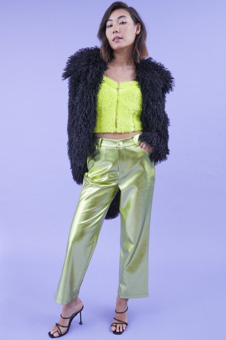 JAYLEY Black Bamboo Lyocell Knitted Vegan Faux Shearling Jacket