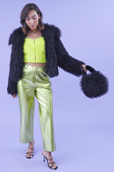 JAYLEY Black Bamboo Lyocell Knitted Vegan Faux Shearling Jacket