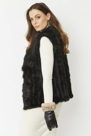 JAYLEY Black Cashmere Blend Faux Fur Gilet | Waistcoat