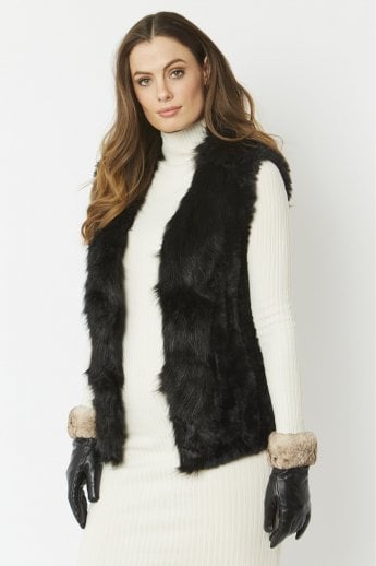 JAYLEY Black Cashmere Blend Faux Fur Gilet | Waistcoat