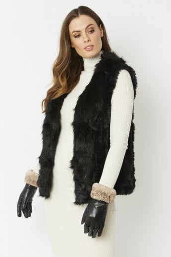JAYLEY Black Cashmere Blend Faux Fur Gilet | Waistcoat