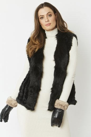 JAYLEY Black Cashmere Blend Faux Fur Gilet | Waistcoat