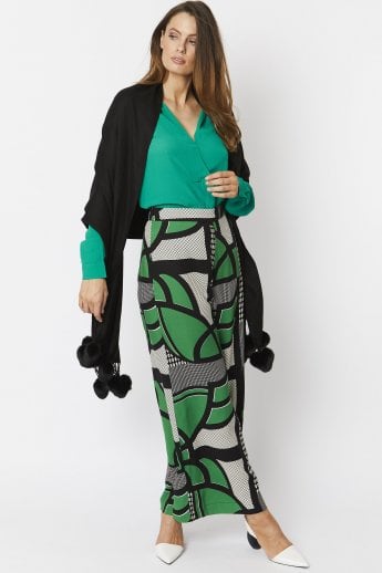 JAYLEY Black Cashmere Blend Wrap With Faux Fur Heart Poms