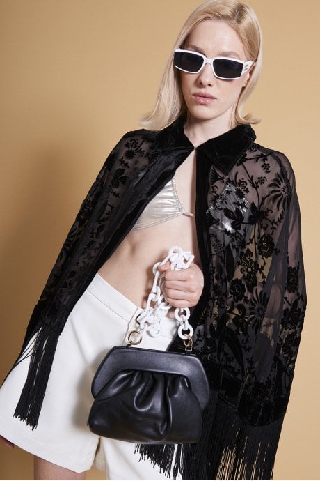 JAYLEY Black Charlotte ECO Leather Clutch and Shoulder Handbag