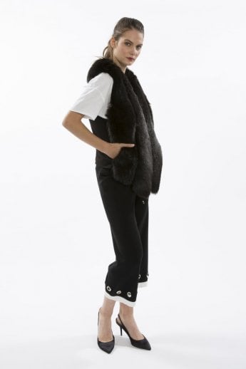 JAYLEY Black Cropped Faux Fur Gilet | Waistcoat