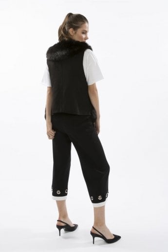 JAYLEY Black Cropped Faux Fur Gilet | Waistcoat