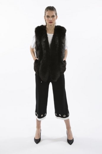 JAYLEY Black Cropped Faux Fur Gilet | Waistcoat