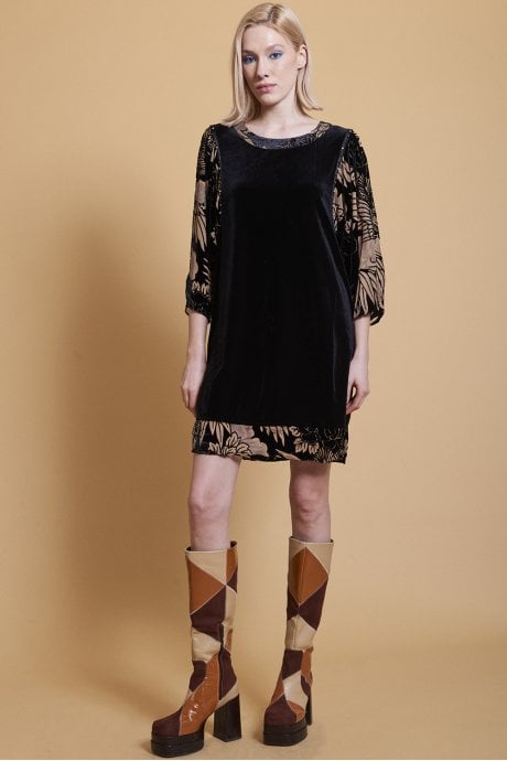 JAYLEY Black Devore Dress