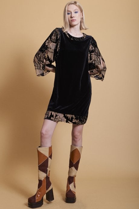 JAYLEY Black Devore Dress