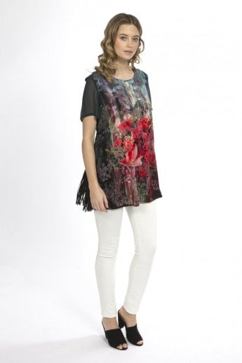 JAYLEY Black Devore Silk Bend Digital Print Top
