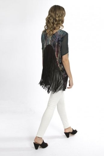 JAYLEY Black Devore Silk Bend Digital Print Top