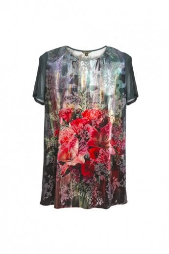 JAYLEY Black Devore Silk Bend Digital Print Top