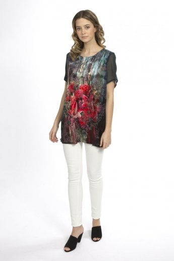 JAYLEY Black Devore Silk Bend Digital Print Top