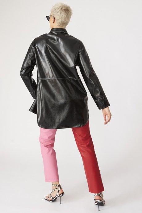 JAYLEY Black Eco Leather Shacket