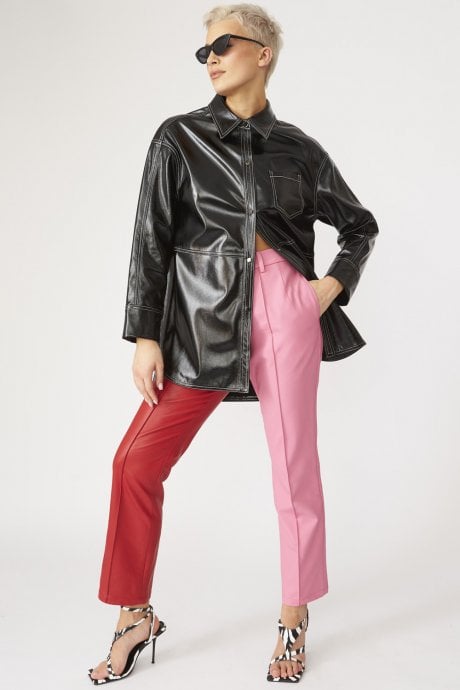 JAYLEY Black Eco Leather Shacket