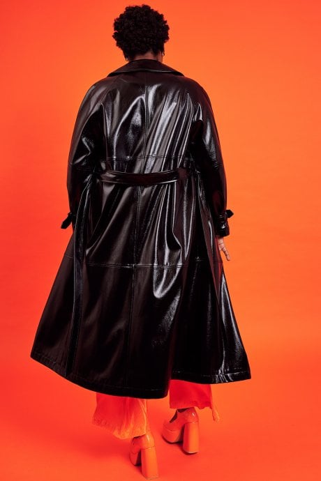 JAYLEY Black Eco Leather Trench Coat
