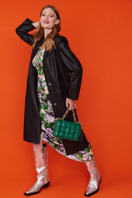 JAYLEY Black Eco Leather Trench Coat