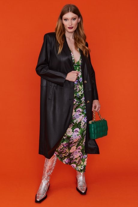 JAYLEY Black Eco Leather Trench Coat