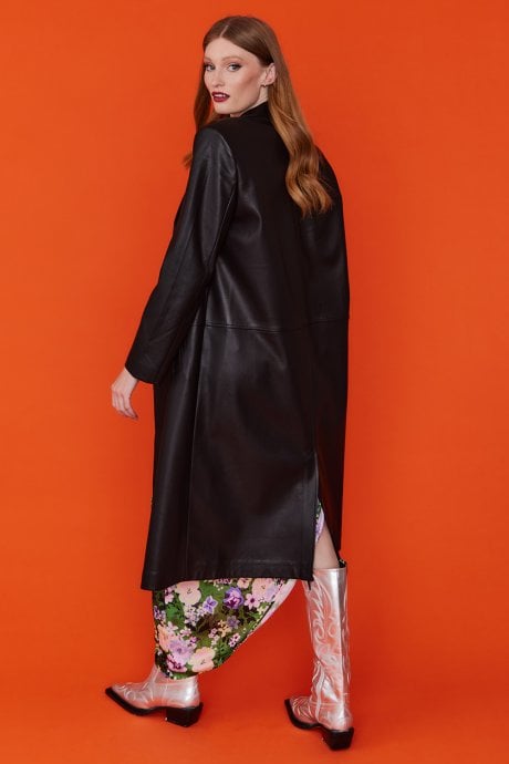 JAYLEY Black Eco Leather Trench Coat