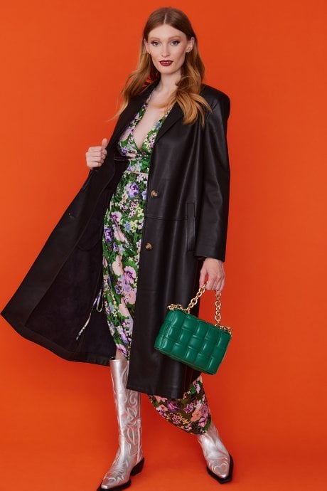 JAYLEY Black Eco Leather Trench Coat