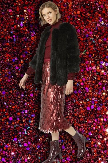 JAYLEY Black Faux Fur Coat
