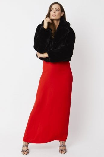 JAYLEY Black Faux Fur Cropped Coat