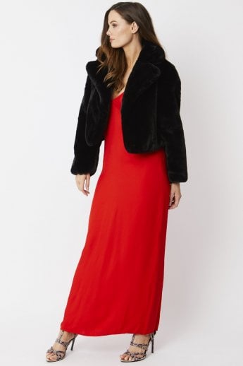 JAYLEY Black Faux Fur Cropped Coat