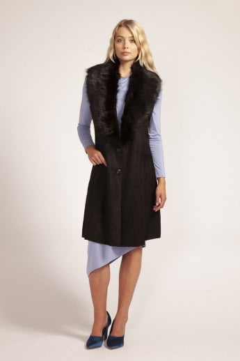 JAYLEY Black Faux Fur Faux Suede Gilet | Waistcoat