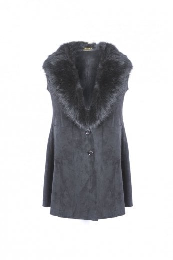 JAYLEY Black Faux Fur Faux Suede Gilet | Waistcoat