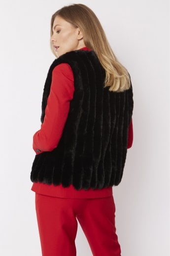 JAYLEY Black Faux Fur Faux Suede Vertical Stripe Gilet | Waistcoat