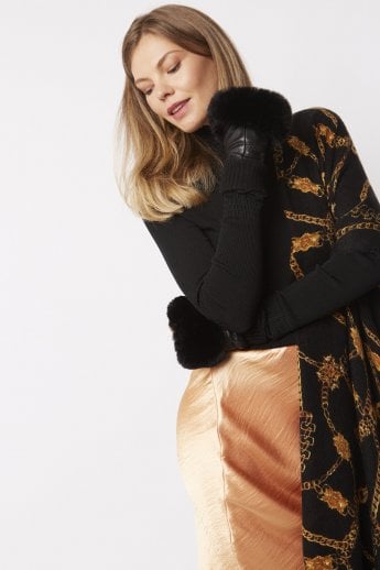 JAYLEY Black Faux Fur Fingerless Gloves