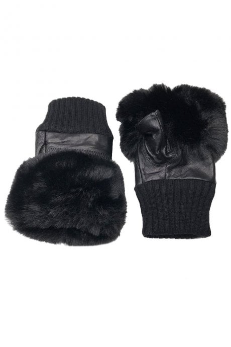 JAYLEY Black Faux Fur Fingerless Gloves