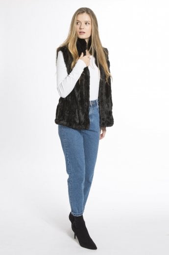JAYLEY Black Faux Fur Gilet | Waistcoat