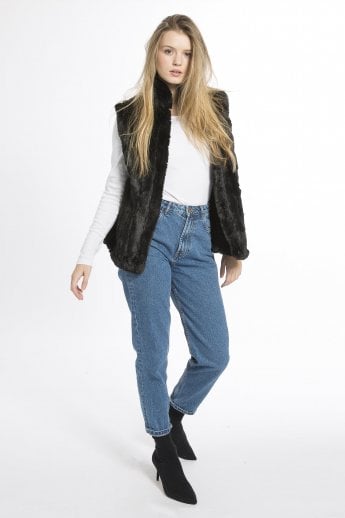 JAYLEY Black Faux Fur Gilet | Waistcoat