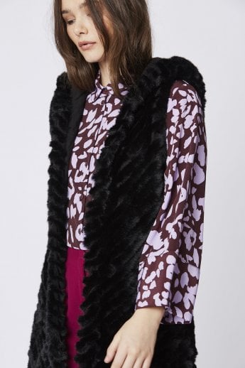 JAYLEY Black Faux Fur Hooded Gilet | Waistcoat