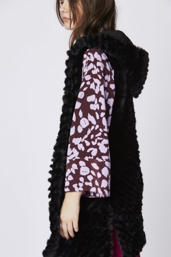 JAYLEY Black Faux Fur Hooded Gilet | Waistcoat