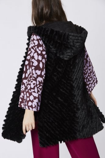 JAYLEY Black Faux Fur Hooded Gilet | Waistcoat