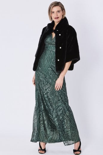 JAYLEY Black Faux Fur Jacket With Pearls