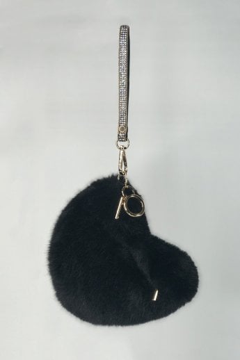 JAYLEY Black Faux Fur Love Heart Micro Bag