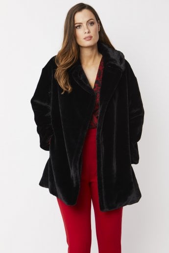 JAYLEY Black Faux Fur Midi Coat
