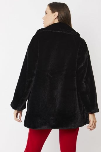 JAYLEY Black Faux Fur Midi Coat