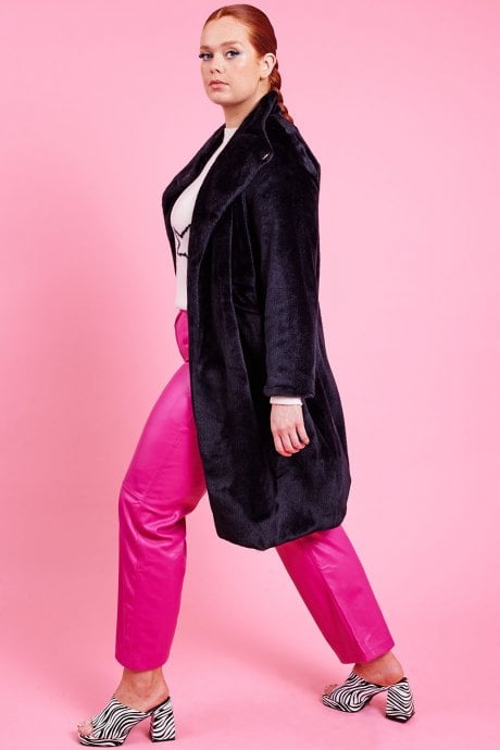 JAYLEY Black Faux Fur Oversized Coat