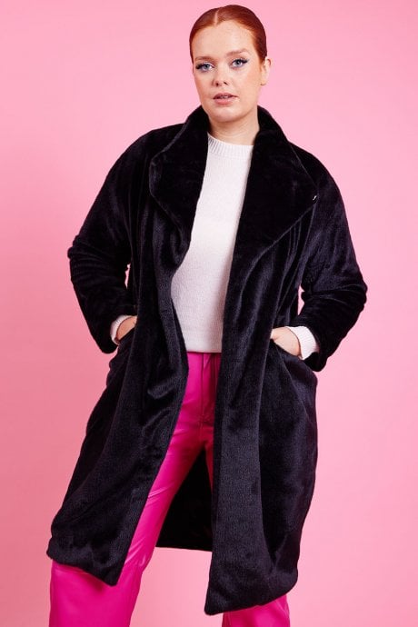 JAYLEY Black Faux Fur Oversized Coat