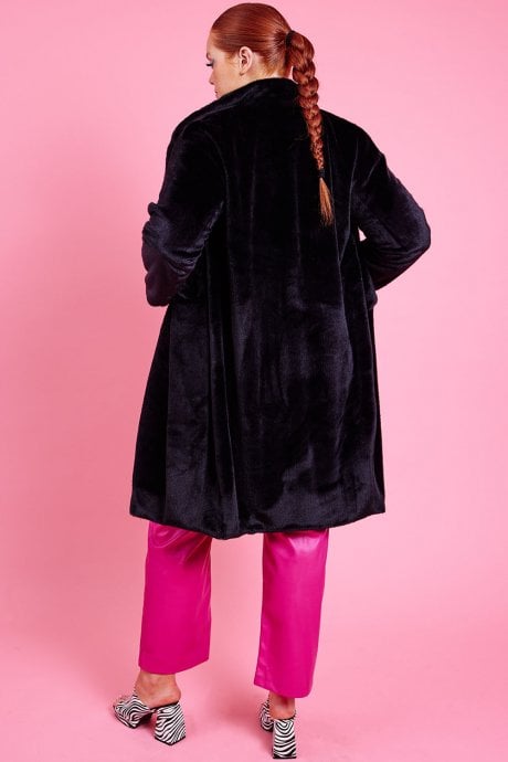 JAYLEY Black Faux Fur Oversized Coat