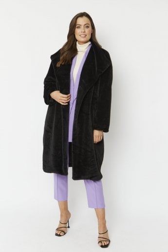 JAYLEY Black Faux Fur Oversized Coat