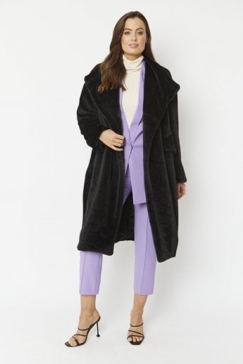 JAYLEY Black Faux Fur Oversized Coat