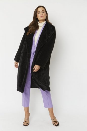 JAYLEY Black Faux Fur Oversized Coat