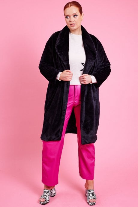 JAYLEY Black Faux Fur Oversized Coat