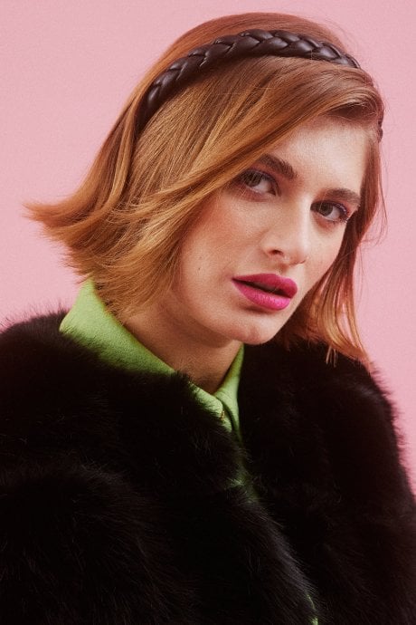 JAYLEY Black Faux Leather Plait Headband