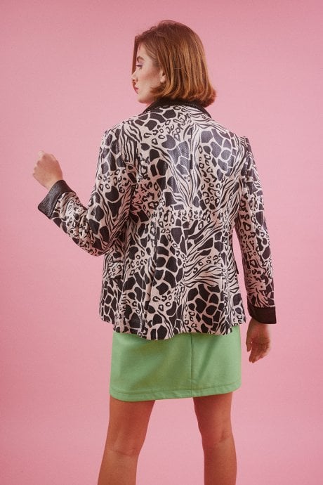 JAYLEY Black Faux Suede Animal Print Blazer